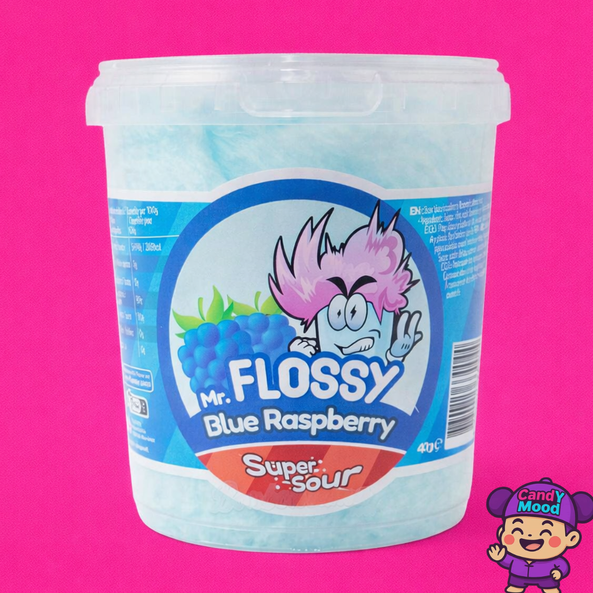 Barbe à Papa Super Sour Framboise Mr Flossy – sans gélatine – pot 40 g CandYMood