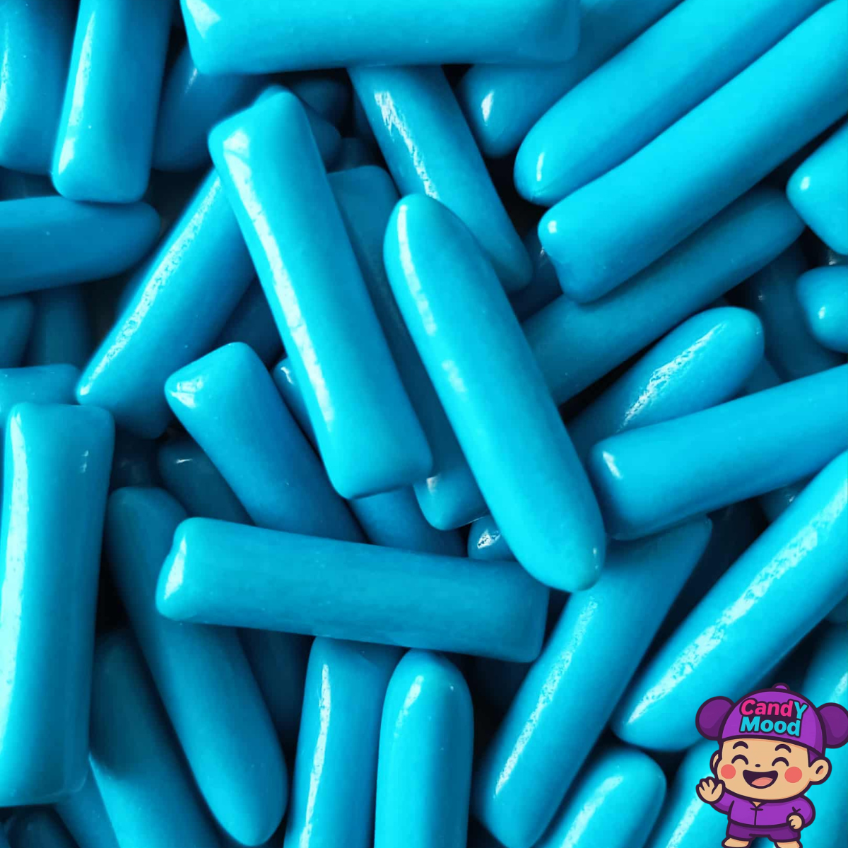 Bonbons Hitschies Blue Edition goût framboise halal, dragées bleu lisses, sachet 100 g CandYMood